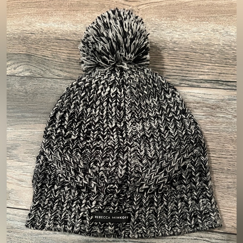 Rebecca Minkoff Grey Marled Knit Pom Pom Beanie
